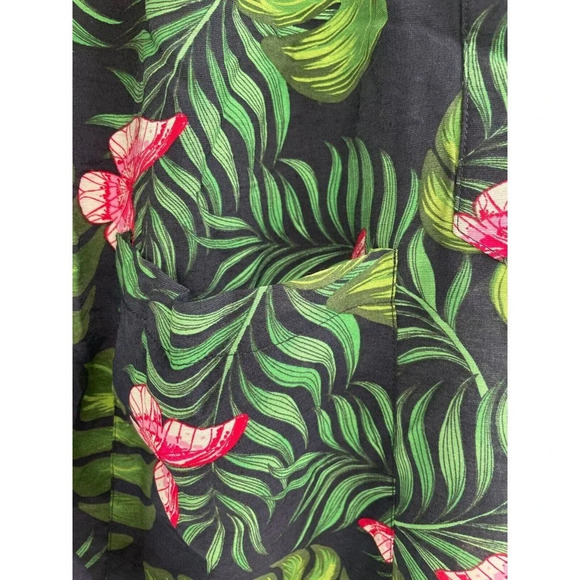 Free People Sandrine Rose Bush Pants Navy Blue Palm Trees Tie Waist Cropped Sz M - Picture 10 of 15